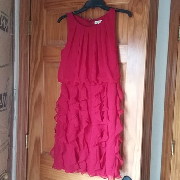 Cascade Ruffle Deep Red Dress 8 - Picture 2 of 10